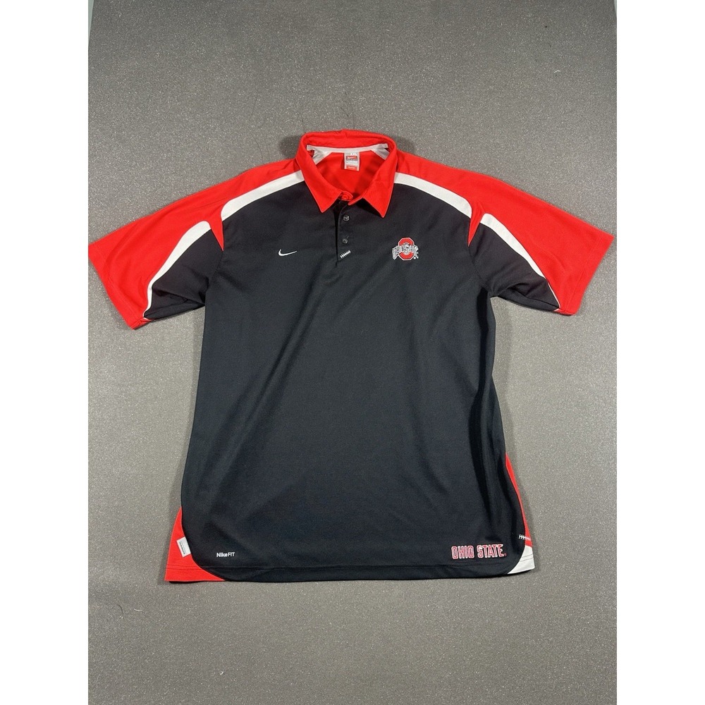 Y2K Mens Ohio State Buckeyes Nike Fit Dry 2XL Black Red White Polo